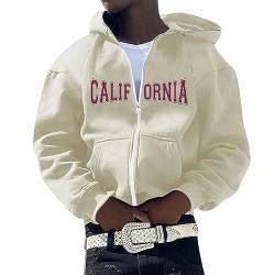 Herren Oversize Kapuzenpullover Y2K Zip Up Hoodies California Letter Print Sweatshirt Jacke mit Kapuze Vintage Kapuzenjacke Teenager Lose Sweatjacke 90er E-Girl Harajuku Streetwear Top von Generic