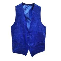 Herren Pailletten Anzug Weste, V-Ausschnitt, Ärmellos, Weste Herren Pailletten 70er Ärmellos Glitzer Weste Mantel Disco Karneval Kostüm Rave Outfit Paillettenweste Glänzend V Ausschnitt (Blue-3, XXL) von Generic