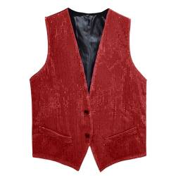 Herren Pailletten Anzug Weste V-Ausschnitt Ärmellos Weste Herren Pailletten 70er Ärmellos Glitzer Weste Mantel Disco Karneval Kostüm Rave Outfit Paillettenweste Glänzend V Ausschnitt Gilet Anzugweste von Generic