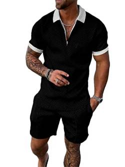 Herren-Polo-Trainingsanzug-Set, langärmelig, Herren-Outfits, 2-teilig, modisch, bequem, lässig, Set für Herren, schwarz-weiß, XXL von Generic