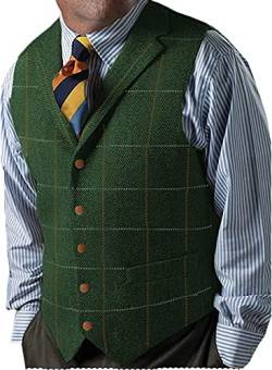 Herren -Retro -Anzug Westen regelmäßig Fit Woll Tweed Plaid Weste ärmellose Jacke (Farbe : Grün, Größe : M) von Generic