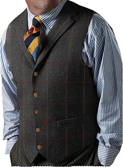 Herren -Retro -Anzug Westen regelmäßig Fit Woll Tweed Plaid Weste ärmellose Jacke (Farbe : Schwarz, Größe : 5XL) von Generic