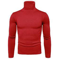 Herren Rollkragen Pullover Langarmshirt Feinstrick Sweater Rollkragen Freizeit Slim fit Basic Männer Pullover Warme Basic Feinstrick Rollkragenpullover (Rot2, XXL) von Generic