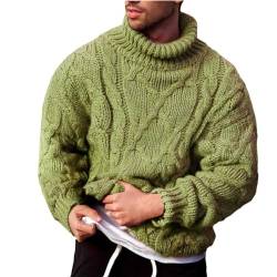 Herren Rollkragen Pullover Winter Strickpullover Herren Langarmshirt Grobstrick Sweater Regular fit Sweatshirt Vintage Basic Pulli Grün S von Generic