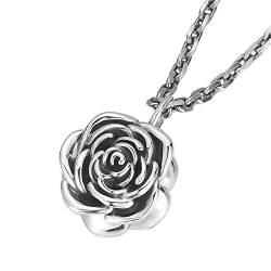 Herren-Rosen-Anhänger, Gothic Vintage Fashion Rose S925 Sterlingsilber-Anhänger-Halskette, Silber, Einzelanhänger von Generic