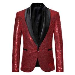 Herren Sakko Anzug Modern Luxus Stilvoll Anzugjacke Blazer Pailletten für Abendessen Hochzeit Party Abschlussball EIN-Knopf-Anzug Slim Fit Anzug Blazer Mantel Jacke Performance-Kostüm (Wine, XL) von Generic