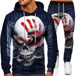 Herren Schädel Jogging Anzug Skull Trainingsanzug Sportanzug Fitness Sporthose Hose Hoodie (hoodie1,L) von Generic