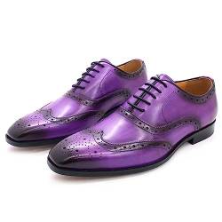 Herren-Schnürschuhe, Abendschuhe, Brogue-Gravur, Business-Lederschuhe, formelle Business-Derby-Schuhe,Purple-43 von Generic