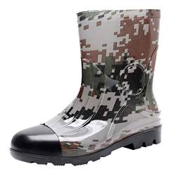 Herren Schuhe Klett Camouflage Mid Rain Stiefel für Herren rutschfeste Regenstiefel im freien Schuhe Herren Skate (Green, 41) von Generic