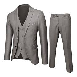 Herren Slim Fit 3 Teilig Anzüge Herrenanzug Sakko Regular Fit Anzüge für Hochzeit Business (Grau, XL) von Generic