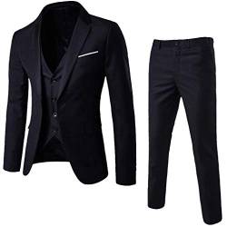 Herren Slim Fit 3 Teilig Anzüge Herrenanzug Sakko für Hochzeit Business (Schwarz, L) von Generic