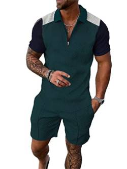 Herren Sommer Kurzarm Shirt Hose Laufen Fitness Sport Trainingsanzug Set 2 Stück Casual Polo Set Mode, 20, XL von Generic