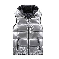 Herren Steppweste Glänzend Ärmellose Steppjacke Einfarbige Weste Reißverschlusstasche Casual Kapuzenjacke Winterjacke Winddichte Weste Hooded Outdoor Weste Puffer Jacke von Generic