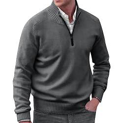 Herren Strickpullover Troyer Grobstrick Pullover mit Stehkragen und Reißverschluss(Dark Gray,4XL) von Generic