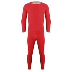 Herren Thermounterwäsche Set Thermo-Unterhemd + Lange Unterhose Langarm warm Winter Ski Innenfleece Baumwolle (Rot, L) von Generic