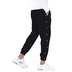 Herren Trainingshose mit seitlicher Knopfleiste- Hosen Sweatshose Streifen Sweatpants Elastischer Bund Jogginghose mit Taschen, Knöpfe, Casual Loose Basketball Trainingshose Sportswear(Schwarz,3XL) von Generic