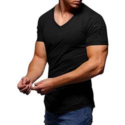 Herren Uni T-Shirt mit extra tiefem V-Ausschnitt Slimfit deep V-Neck Stretch dehnbar einfarbiges Basic Shirt (M-XXXL) von Generic