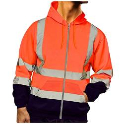 Herren Warnjacke Sicherheitsjacke Winterjacke Warnschutzjacke Arbeitsjacke Klassische Kontrast Warnschutz-Regenjacke mit reflektierenden Streifen, Warnschutzjacke mit Kapuze Orange 4XL von Generic