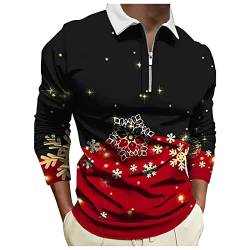 Herren Weihnachten Poloshirt Weihnachtspullover Langarmshirt mit Reißverschluss Weihnachten 3D Druck Sweatshirt Langarm Winterpullover Xmas Weihnachtsparty von Generic