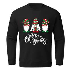 Herren Weihnachtspullover Wichtel Christmas Sweater Weihnachten Lustig Weihnachtspulli Pullover Männer Weihnachtspullover Familie Set Langarmshirt Sweatshirt Rentier Santa Schnee Prints Schwarz XXL von Generic