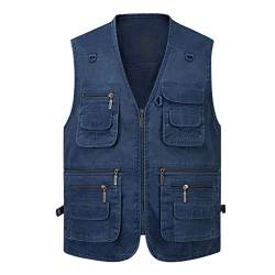 Herren-Weste aus Baumwolle mit mehreren Taschen und Taschen, ärmellose Jacken, Outdoor-Fotoweste Blue Vest XL von Generic