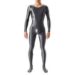 Herren Wetlook Bodysuit Ganzkörper Ganzkörperanzug Öl Glänzend Overall Jumpsuit Schlafanzug Thermounterwäsche Set Zentai Kostüm Sexy Seidig Durchsichtig Einteilig Bodybuilding von Generic