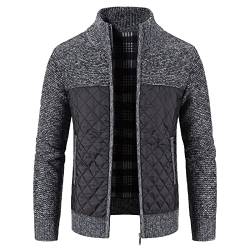 Herren Winter Casual-Stehkragen gestrickte verwundete Baumwoll-gepolsterte Jacke Fleecejacke Oliv Herren (Dark Gray, XXL) von Generic