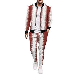 Herren Winter Casual Street Woven Jacke Jacke Hose Farbverlauf Gestreift Zweiteiliges Set Anzughülle Herren (Red, L) von Generic