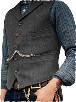 Herren klassische Wolle Tweedanzug Vest Casual ärmellose Jacke Fischgramm Weste for Smoking (Farbe : Grau, Größe : 3XL) von Generic