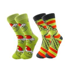 Herren und Damen Grinch Baumwolle Socken Packung Weihnachtssöckchen, Grinch Baumwolle Socken, Bunte Gemusterte Weihnachtssocken für Herren und Damen (2PC C+E) von Generic