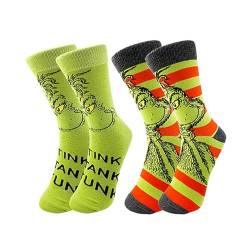 Herren und Damen Grinch Baumwolle Socken Packung Weihnachtssöckchen, Grinch Baumwolle Socken, Bunte Gemusterte Weihnachtssocken für Herren und Damen (2PC E+F) von Generic