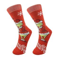 Herren und Damen Grinch Baumwolle Socken Packung Weihnachtssöckchen, Grinch Baumwolle Socken, Bunte Gemusterte Weihnachtssocken für Herren und Damen von Generic