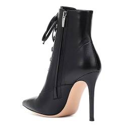 High Heels Damen Spitzschuh Stiletto Schnürung Seitlicher Reißverschluss Stiefeletten Partykleid Schuhe 11cm,Black,44 von Generic