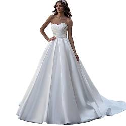 Hochzeitskleid Wedding Dresses Brautkleider Röhrenoberteil Satin Schulterfrei Hohe Taille Flauschige Schleppe Brautparty Kleider,White,XL(65 von Generic