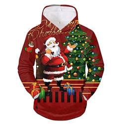 Hoodie Herren Pullover Lustige 3D Weihnachten Pullover Merry Christmas Weihnachtspullover Weihnachtsmann Langarm Sweatshirt für Jungen Winter Hoodie Sweatshirt Rot XL von Generic