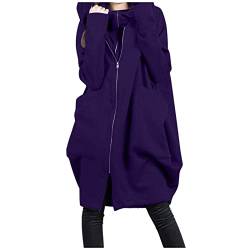 Hoodie Jacke Lang Sweatmantel Damen Lang mit Kapuze Full Zip Kapuzenpullover mit Tasche Hoodie mit Reißverschluss Sweatshirt Jacke Sweatjacke Freizeitjacke Pullover Jacke (06-Purple, XXXXXL) von Generic