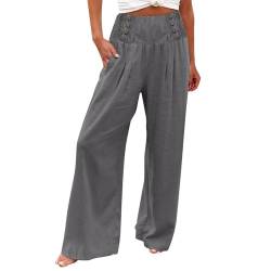 Hose Damen Leinen Sommerhose Damen-Hose mit Weitem Bein, Hohe Taille, Palazzo-Hose, Baggy-Strandhose mit Tasche Hosen Damen Baggy Leinenhose Damen Weite Freizeithose mit Kordelzug Stoffhose von Generic