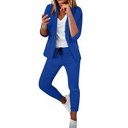 Hosenanzüge Für Damen Blazer Damen Business Modern Elegant Blazer Anzug Set Einfarbig Streetwear Zweiteilig Hosenanzug Anzughose Revers Slim Fit Sportlich Büro Outfit Anzugjacke Sommer Freizeitanzug von Generic