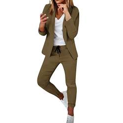 Hosenanzug Damen Elegant Business Anzug Set 2-teilig Slim fit Blazer Hose Outfit Casual Sportlich Freizeitanzug Mode Revers Longblazer Lang Hosen Tracksuit Baumwolle Einfarbig Frühlingsangebote von Generic