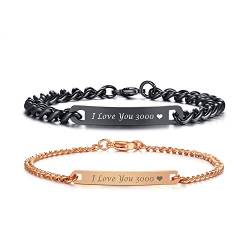 I Love You 3000 Paar Link Armbänder, Unisex Inspirierende Schmuck Matching Set Liebe Familie Paare Zirkon Manschette Armreifen für Weihnachten Jubiläum Hochzeit Geburtstag Valentinstag von Generic