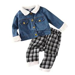 Infant Neugeborenes Baby Jungen Hemd Jacke Plaid Patchwork Langarm Fleece Herbst Mantel Outwear Karierte Hosen Hose Outfit Set 2 STÜCKE Kleidung Jungs Strampler 62 (Blue, 3-6 Months) von Generic