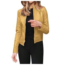 Jacke Damen Kurze Kunstlederjacke Bikerjacke mit Reißverschluss Lederjacke Frauen Kunstlederjacke mit Zip Herbst Frühling Kunstleder Motorradjacke Coat von Generic