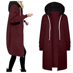 Jacke Damen Trenchcoat Langer Herbst Winter Mantel Trenchcoat Warm Slim Langer Jacken Overcoat Oberbekleidung Mode Einfarbig Reißverschluss Damenmantel Wollmantel Windjacke (4-Wine, M) von Generic