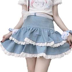 Japanischer Kawaii Minirock Damen Spitze Spitze Süßer Rock Damen Flauschiger Lolita Rock, blau, 36 von Generic