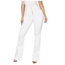 Jeans Damen Bootcut High Waist Jeans Damen Stretch Schlaghose Wide Leg Jeans Damen Jeans Bootcut Weite Hose Damen Flared Jeans Hose Damen Jeanshose Stretch (Weiß, L) von Generic