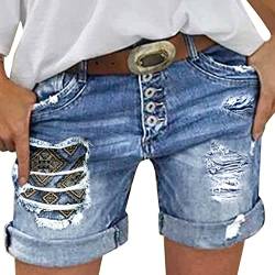 Jeans Shorts Damen High Waist Jeansshorts Denim Bermuda-Shorts Basic Stretch Shorts mit Aufschlag Tarnung Kurze Hose Short Boyfriend Caprihose Ripped Loch Hotpants Shorts im Used Look von Generic