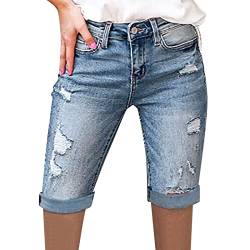 Jeans Shorts Damen Knielang Zerrissen Sommer Sexy Frauen Kurze Hose Denim Stretch Grosse Grössen Mode Casual Lose Jeansshorts Bermuda Übergröße Strandshorts Hotpants von Generic