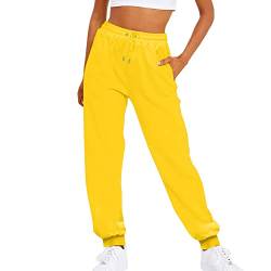 Jogginghose Damen, Jogginghose Damen Baumwolle Sporthose Einfarbig Lang Sweatpants Frauen Kordelzug Trainingshose Fitness High Waist Freizeithose Jogging Hose Laufhosen Sweathose von Generic