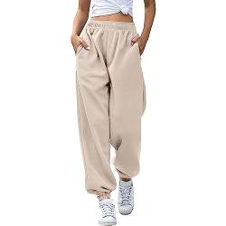 Jogginghose Damen – Baumwolle Frauen Winter Sporthose Laufhosen Fitness High Waist Sweatpants Freizeithose Lang Jogging Hose Trainingshose Warme Modern Relaxed Fit Sweathose Outdoorhose von Generic