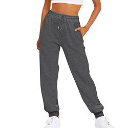 Jogginghose Damen Lang Sporthose Baumwolle Einfarbig Traininghose Freizeithose Casual Lose Herbst Winter High Waist Yoga Hosen Jogginghose Laufhosen Lässige Bequeme Sweatpants mit Taschen von Generic